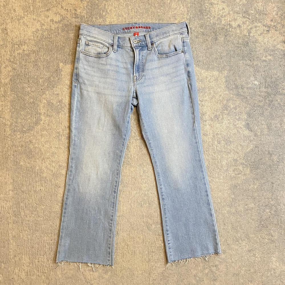 Lucky Brand Sweet Mid Rise Kick Crop Jeans Womens 6/28 Light Wash Raw Hem Denim